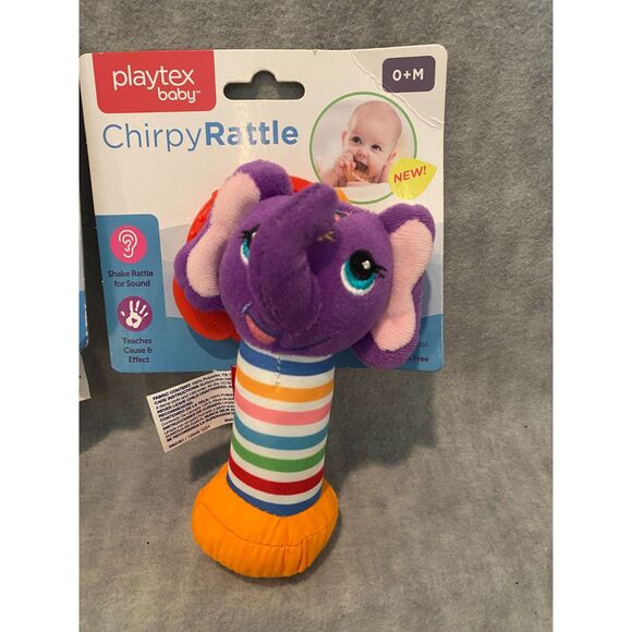 Playtex Baby Chirpy Rattler w/attachment ring Set of 2 Elephant and Horse NEW 0+ - Picture 3 of 6